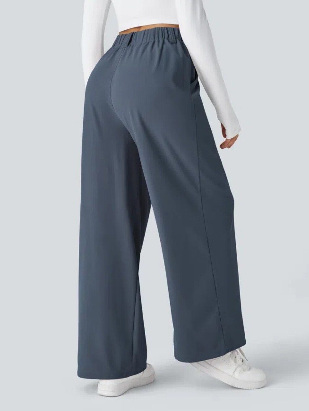 Halara NWT Flex High Waisted Pocket Wide Leg Waffle Work Grisaille Pants L